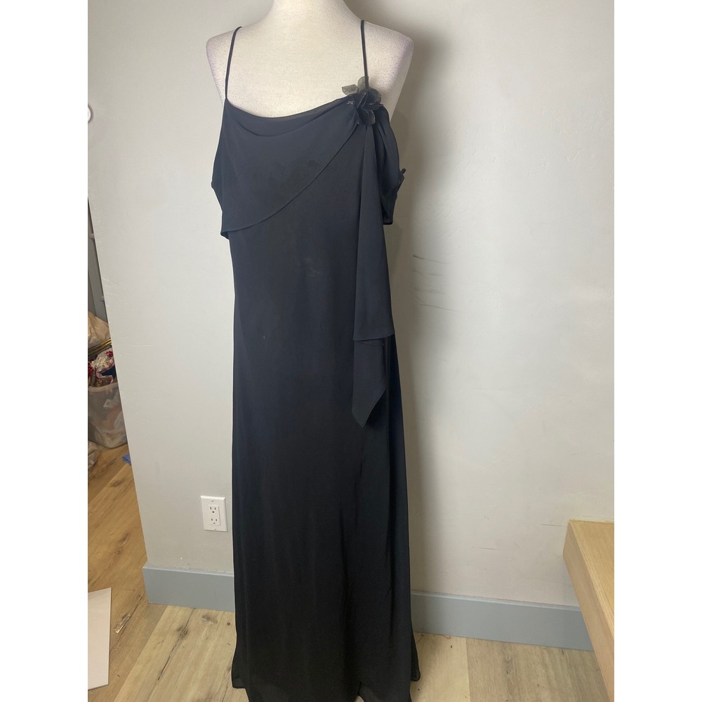 Vintage Sally USA Black Maxi Dress 1970s Spaghetti Strap Cowl Neck L/XL
